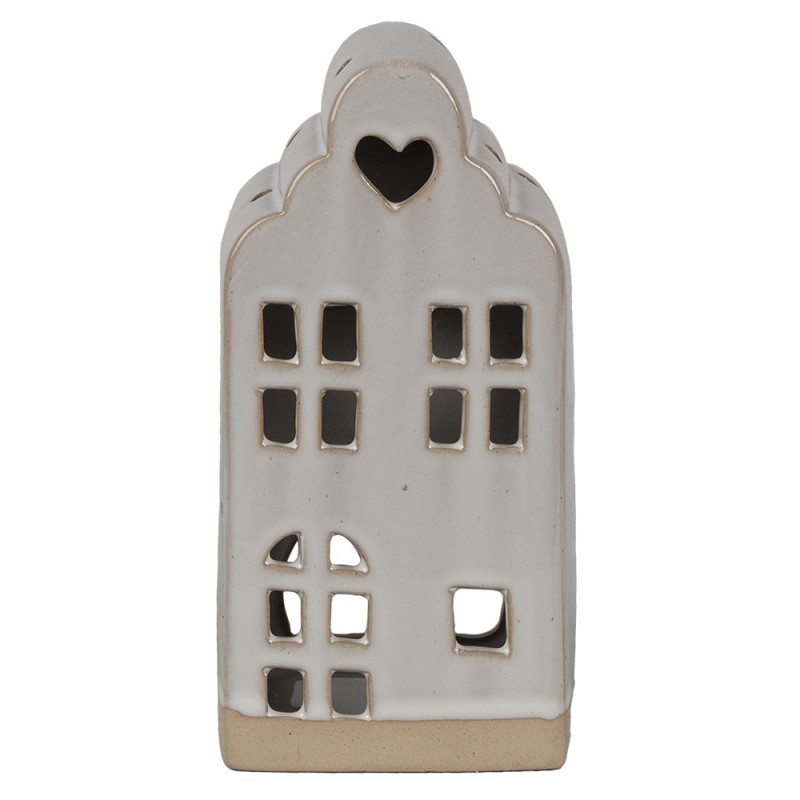 Clayre & Eef Theelichthouder Huis 9x8x18 cm Beige Keramiek