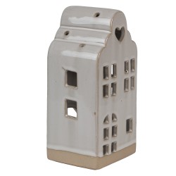 Clayre & Eef Teelichthalter Haus 9x8x18 cm Beige Keramik