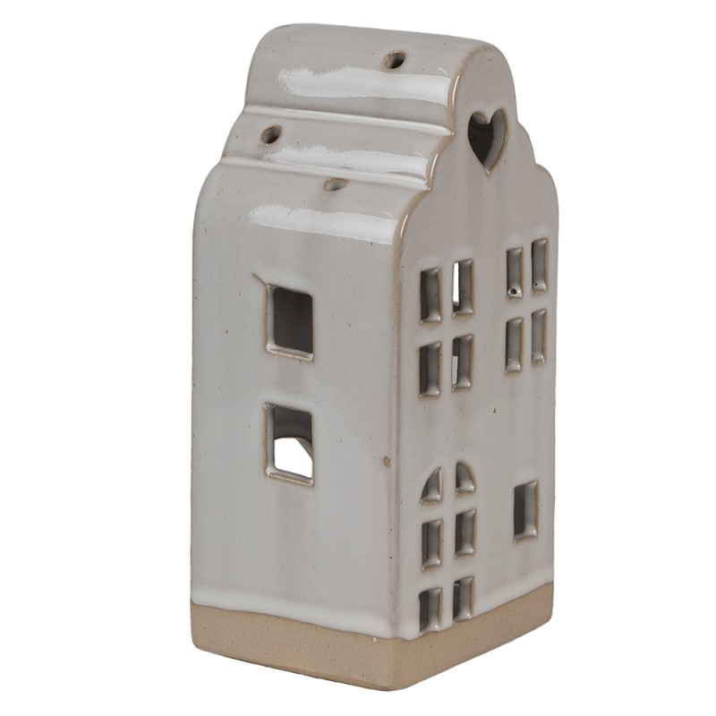 Clayre & Eef Theelichthouder Huis 9x8x18 cm Beige Keramiek