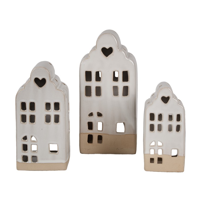 Clayre & Eef Portacandela Casa 9x8x18 cm Beige Ceramica