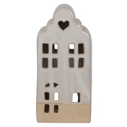 Clayre & Eef Portacandela Casa 11x10x23 cm Beige Ceramica