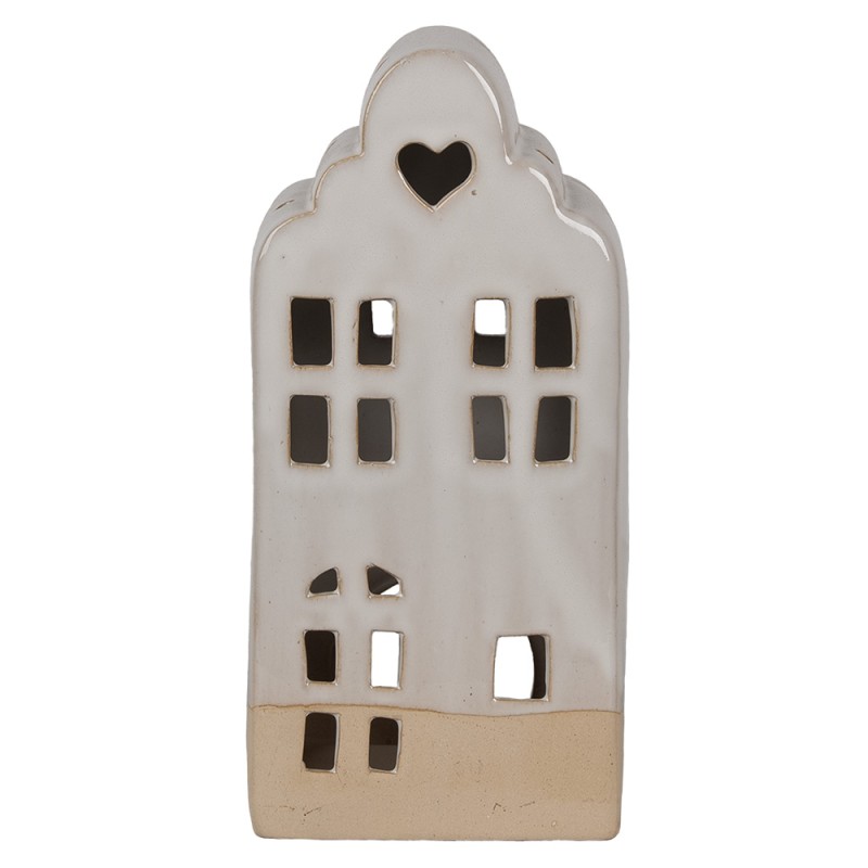 Clayre & Eef Teelichthalter Haus 11x10x23 cm Beige Keramik