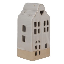 Clayre & Eef Theelichthouder Huis 11x10x23 cm Beige Keramiek