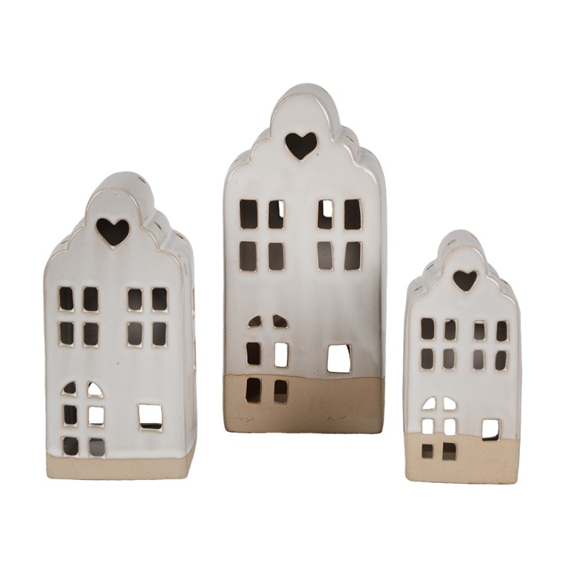 Clayre & Eef Teelichthalter Haus 11x10x23 cm Beige Keramik