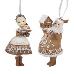 Clayre & Eef Weihnachtsanhänger 2er Set 13 cm Braun Kunststoff Pfefferkuchenmann