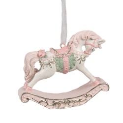 Clayre & Eef Ornement de Noël Cheval à bascule  8x2x7 cm Rose Plastique