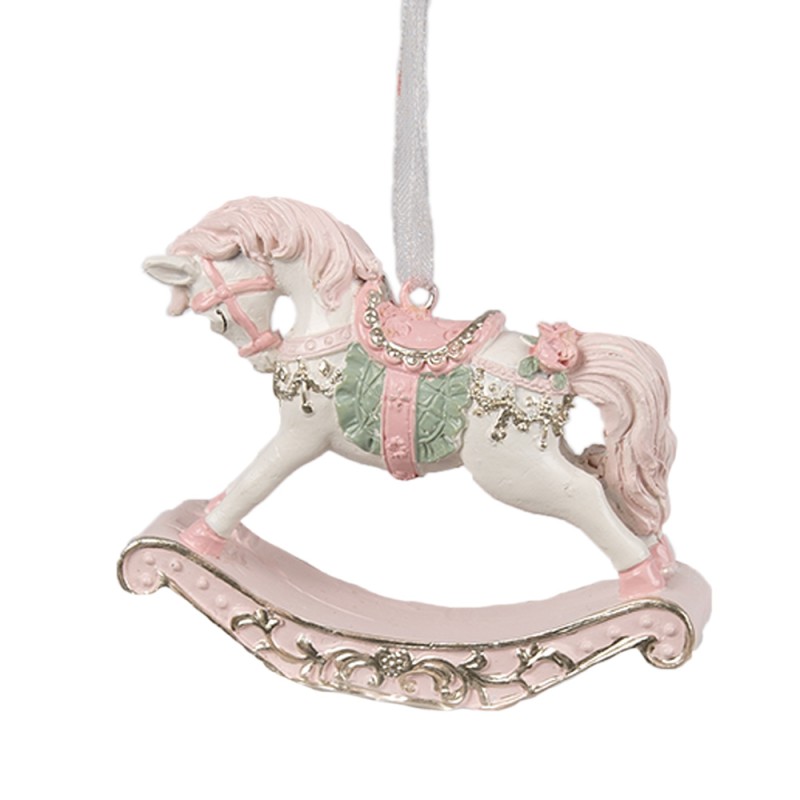 Clayre & Eef Ornement de Noël Cheval à bascule  8x2x7 cm Rose Plastique