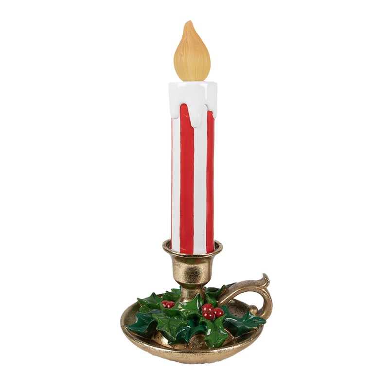 Clayre & Eef Kerstdecoratie met LED-verlichting Kandelaar 18x17x38 cm Rood Wit Kunststof