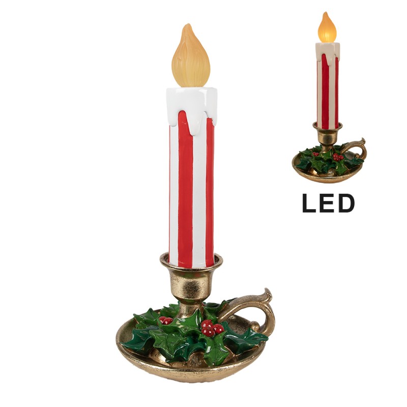 Clayre & Eef Christmas Decoration with LED Lighting Candlestick 18x17x38 cm Red White Plastic