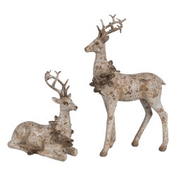 Clayre & Eef Decoratie Beeld Set van 2 Hert 20/12 cm Bruin Kunststof