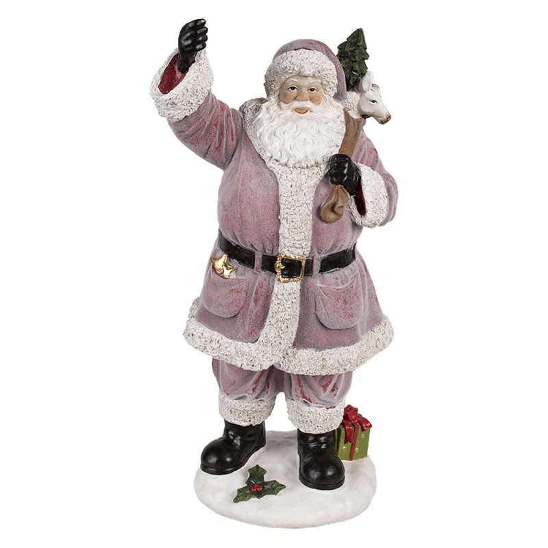 Clayre & Eef Weihnachtsdekorationsfigur Weihnachtsmann 43 cm Rosa Kunststoff