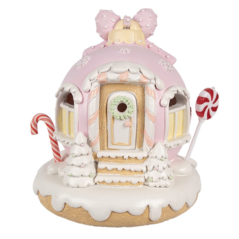 Clayre & Eef Dekoratives Haus mit LED Lebkuchenhaus 14 cm Rosa Kunststoff