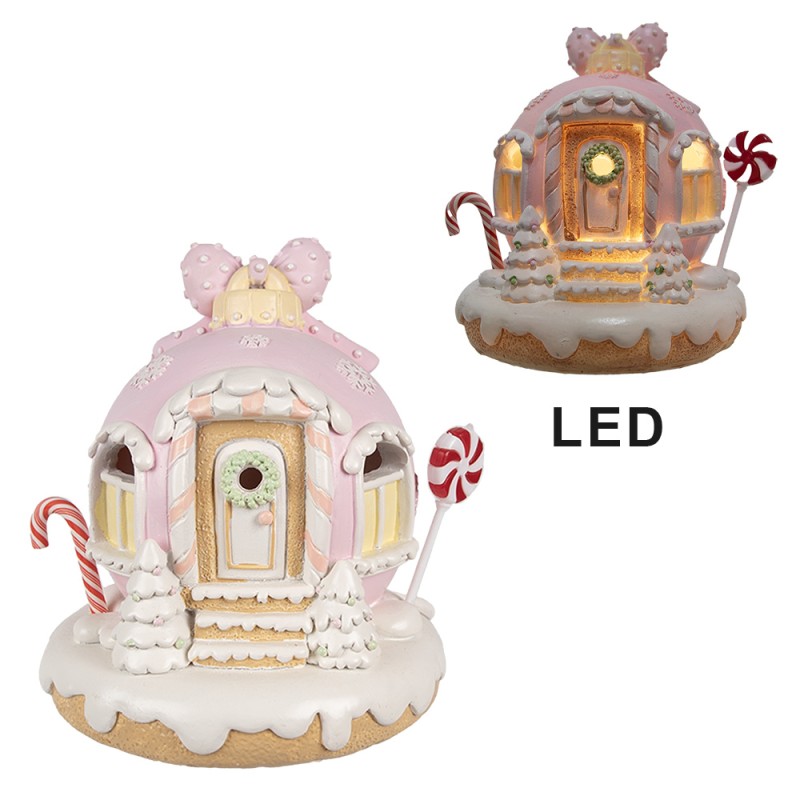 Clayre & Eef Decorative House with LED Gingerbread house 14 cm Pink Plastic