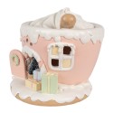 Clayre & Eef Decoratie Huis met LED Koffiepot 15 cm Roze Kunststof Gingerbread house