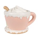 Clayre & Eef Décorative Maison avec LED Cafetière 15 cm Rose Plastique Maison en pain d'épices