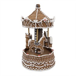 Clayre & Eef Music box Carousel Ø 12x22 cm Brown Plastic