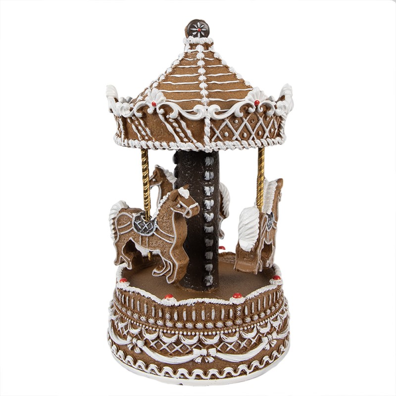 Clayre & Eef Boîte à musique Carrousel Ø 12x22 cm Marron Plastique