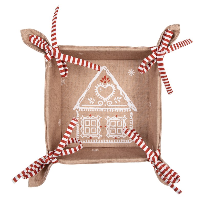 Clayre & Eef Bread Basket 35x35x8 cm Brown Cotton Gingerbread house