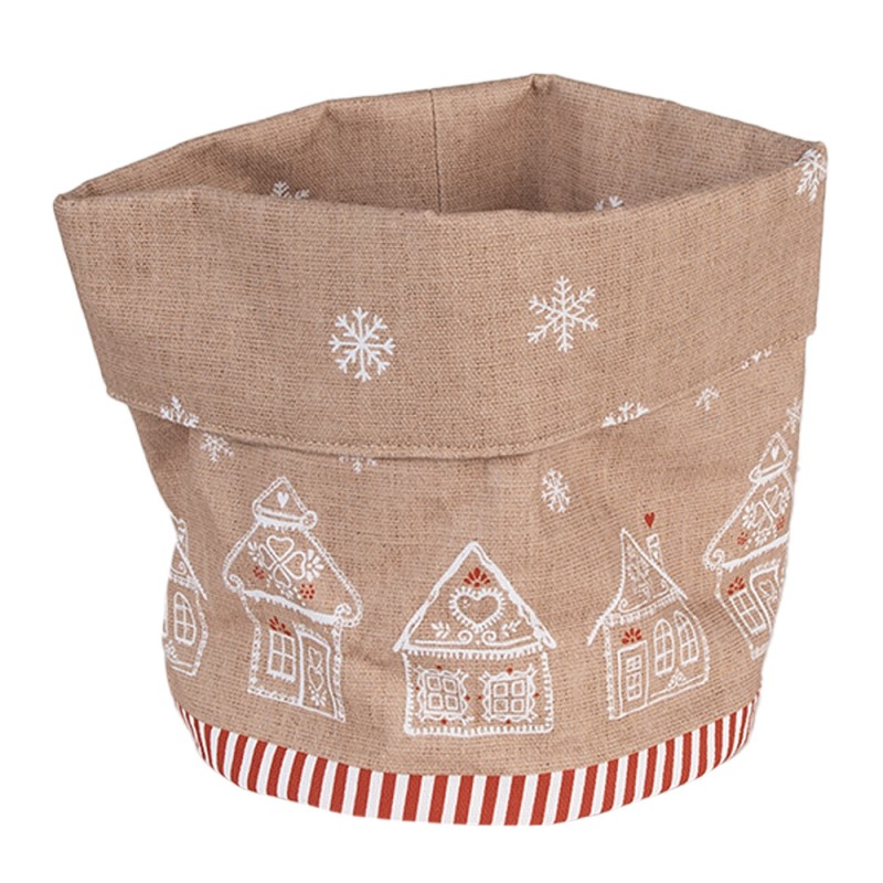 Clayre & Eef Bread Basket Ø 15x16 cm Brown Cotton Round Gingerbread house