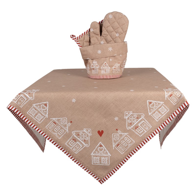 Clayre & Eef Bread Basket Ø 15x16 cm Brown Cotton Round Gingerbread house