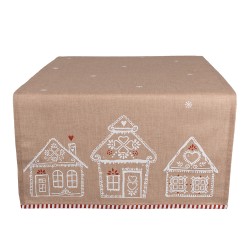 Clayre & Eef Table Runner 50x140 cm Brown Cotton Gingerbread house