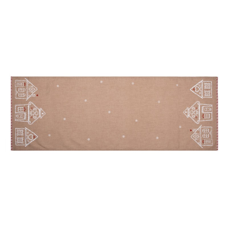 Clayre & Eef Table Runner 50x140 cm Brown Cotton Gingerbread house