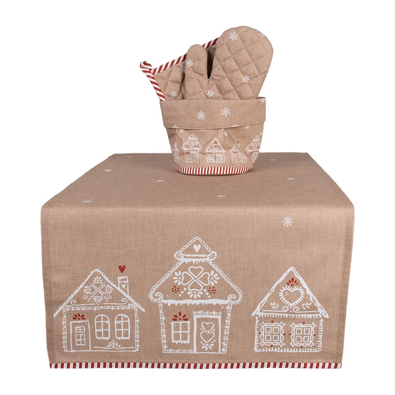 Clayre & Eef Tafelloper 50x140 cm Bruin Katoen Gingerbread house