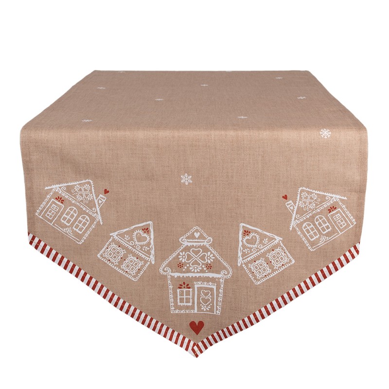 Clayre & Eef Table Runner 50x160 cm Brown Cotton Gingerbread house