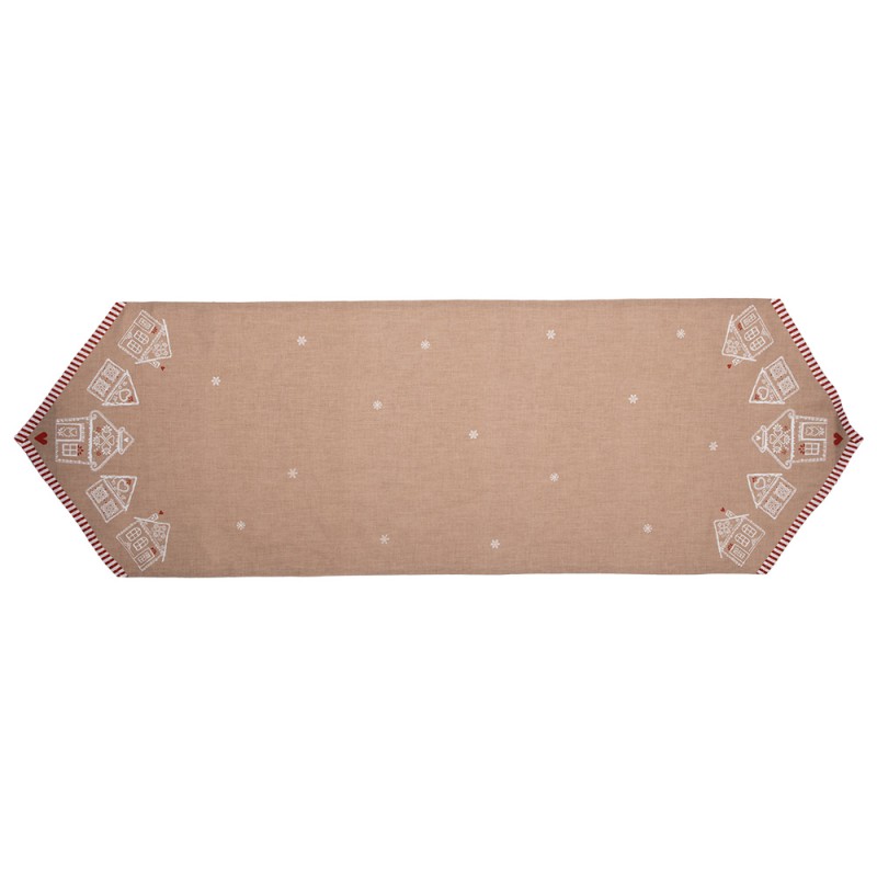 Clayre & Eef Table Runner 50x160 cm Brown Cotton Gingerbread house