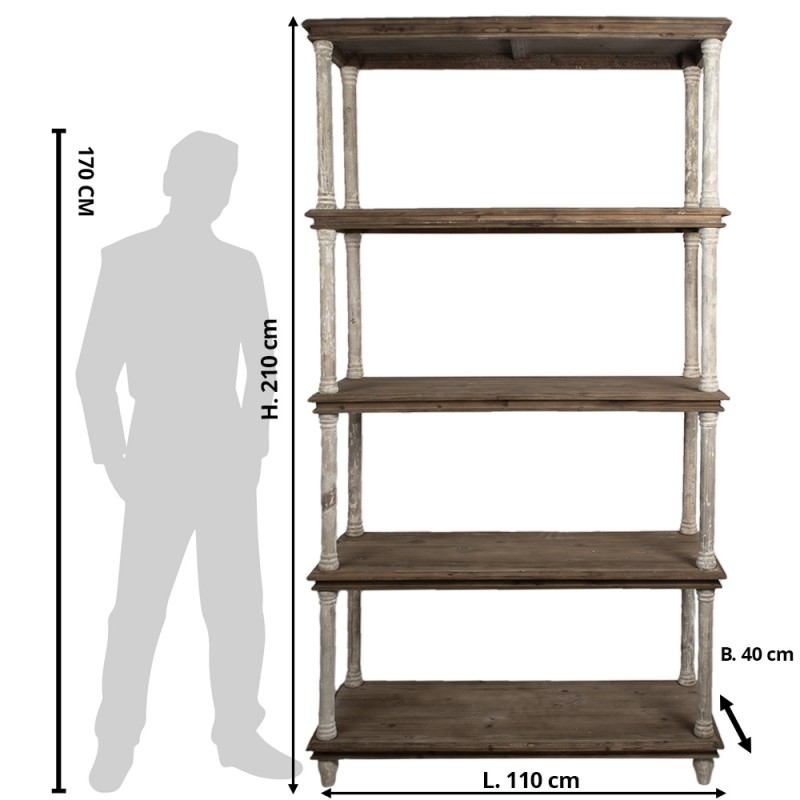 Clayre & Eef Boekenkast 110x40x210 cm Wit Hout