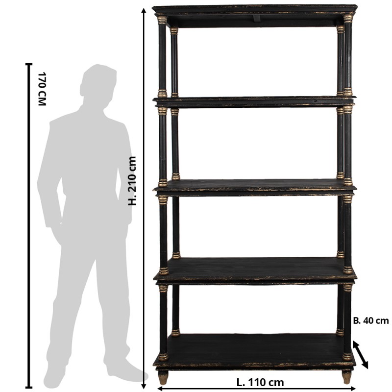 Clayre & Eef Bibliothèque 110x40x210 cm Noir Bois