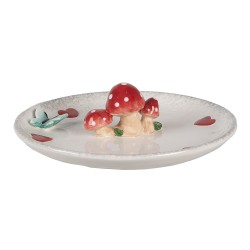 Clayre & Eef Bol de décoration Ø 21x4 cm Blanc Rouge Céramique