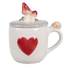 Clayre & Eef Mug 400 ml White Red Ceramic Mushrooms