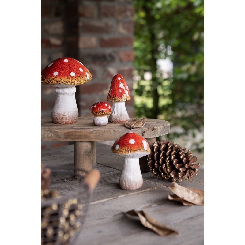 Clayre & Eef Decoration Mushroom 9x8x12 cm Red White Ceramic