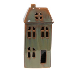 Clayre & Eef Decorative House with LED 7x6x15 cm Green Porcelain