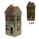 Clayre & Eef Decoratie Huis met LED 7x6x15 cm Groen Porselein