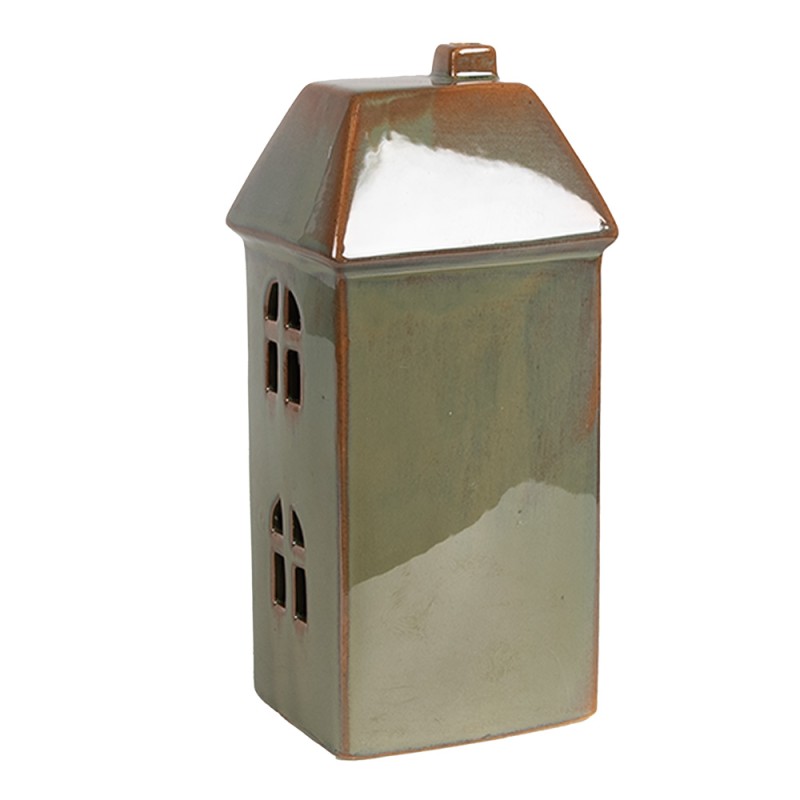 Clayre & Eef Decorative House with LED 7x6x15 cm Green Porcelain