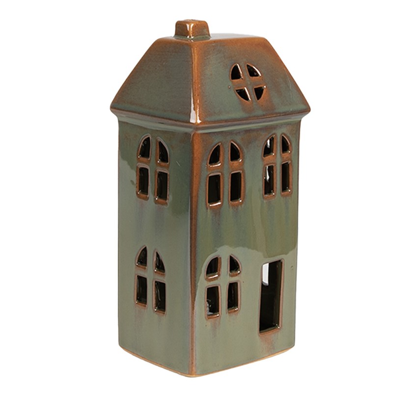 Clayre & Eef Decorative House with LED 7x6x15 cm Green Porcelain