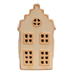 Clayre & Eef Decorative House with LED 6x6x11 cm Beige Porcelain