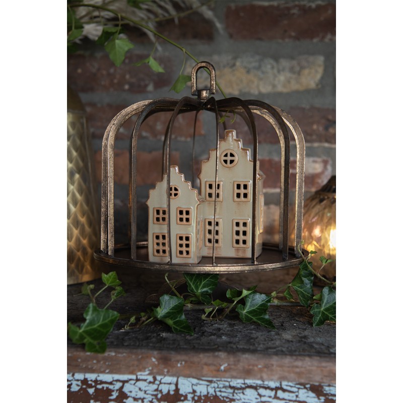 Clayre & Eef Decoratie Huis met LED 6x6x11 cm Beige Porselein