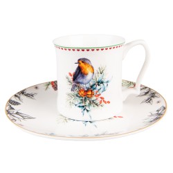 Clayre & Eef Assiette de petit déjeuner Ø 20 cm Blanc Porcelaine Oiseau