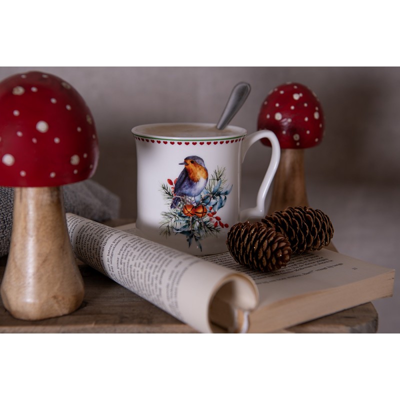 Clayre & Eef Mug 414 ml Blanc Porcelaine Oiseau