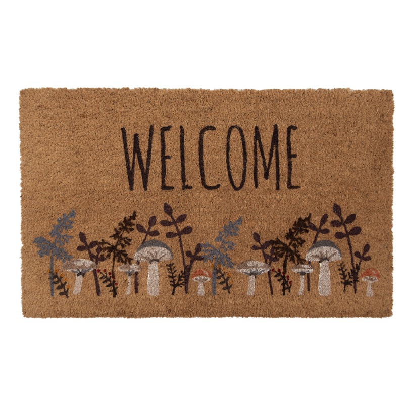 Clayre & Eef Door Mat 75x45 cm Brown PVS Coconut Fiber Mushrooms