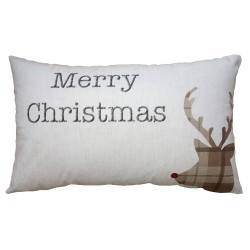 Clayre & Eef Kissenbezug 30x50 cm Beige Braun Polyester Hirsch Merry Christmas