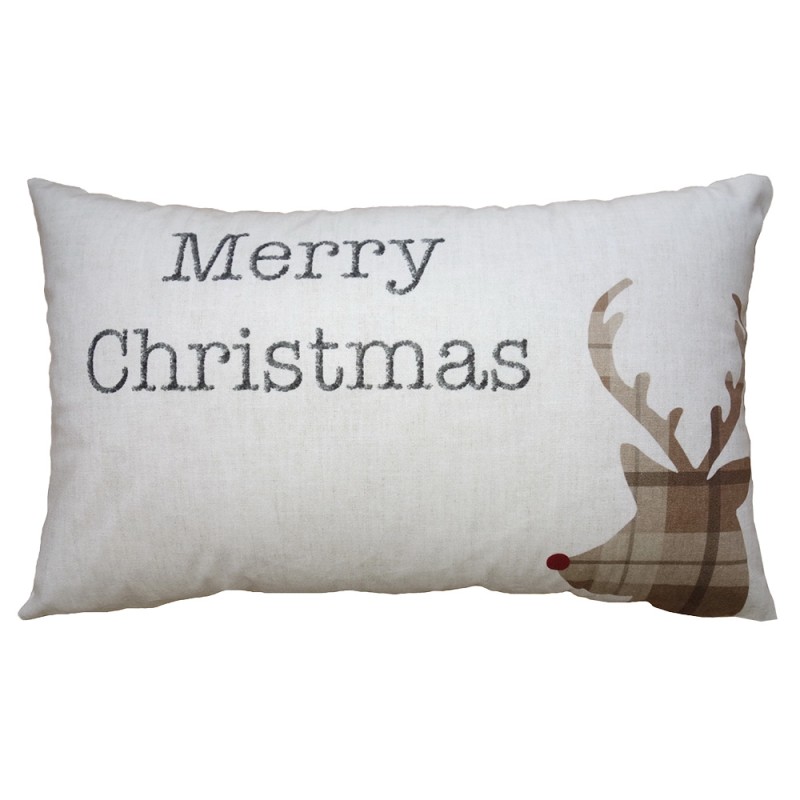 Clayre & Eef Housse de coussin 30x50 cm Beige Marron Polyester Cerf Merry Christmas