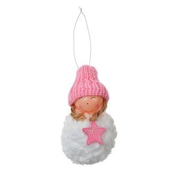 Clayre & Eef Weihnachtsanhänger Engel Ø 5x9 cm Rosa Weiß Synthetisch