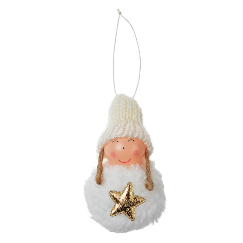 Clayre & Eef Christmas Ornament Angel Ø 5x9 cm White Synthetic