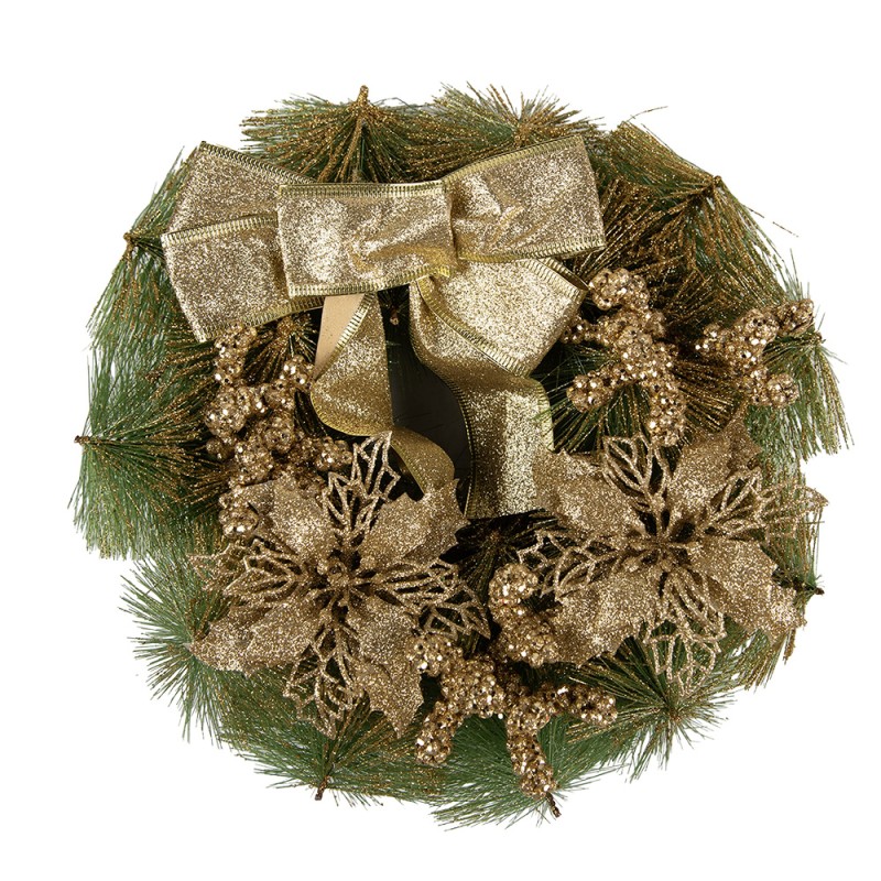 Clayre & Eef Christmas wreath Ø 30 cm Gold colored Plastic