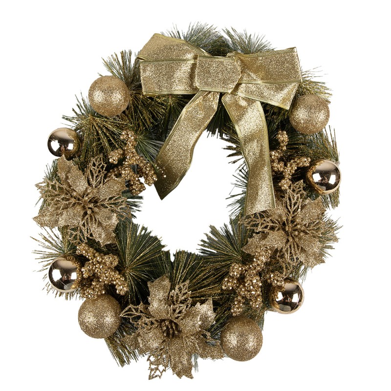 Clayre & Eef Christmas wreath Ø 40 cm Gold colored Plastic