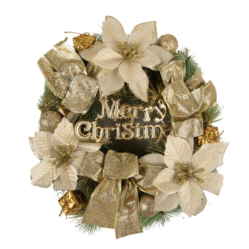 Clayre & Eef Corona di Natale Ø 30 cm Color oro Plastica Merry Christmas